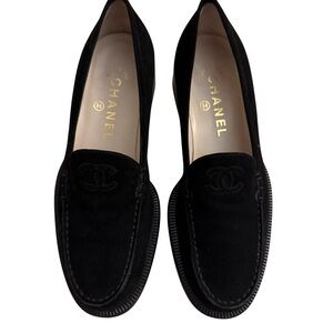 CHANEL Vintage Black Suede Loafers